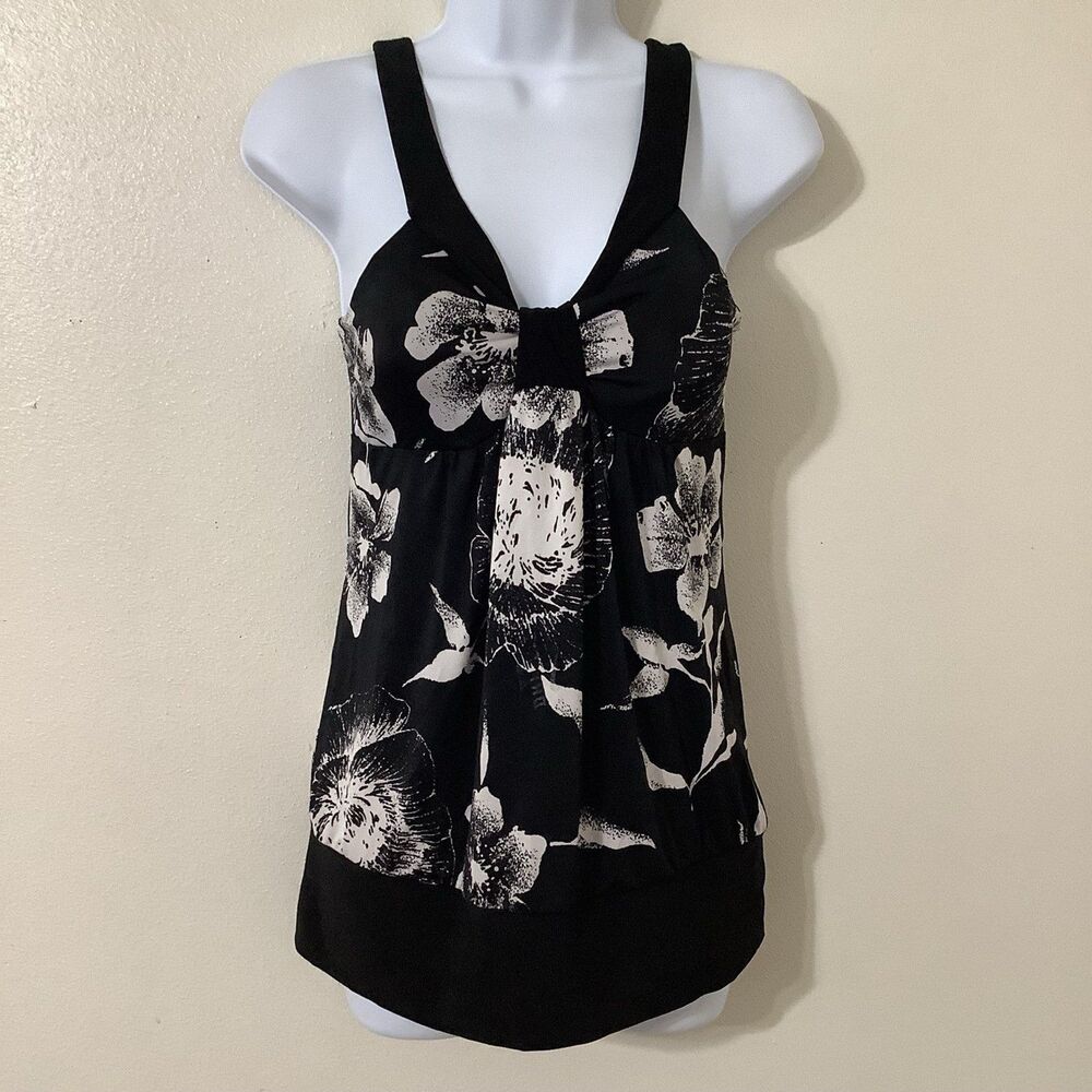 Vintage Y2K Black Beachy‎ Summer Tropical Boho Floral Vacation Strappy Top L